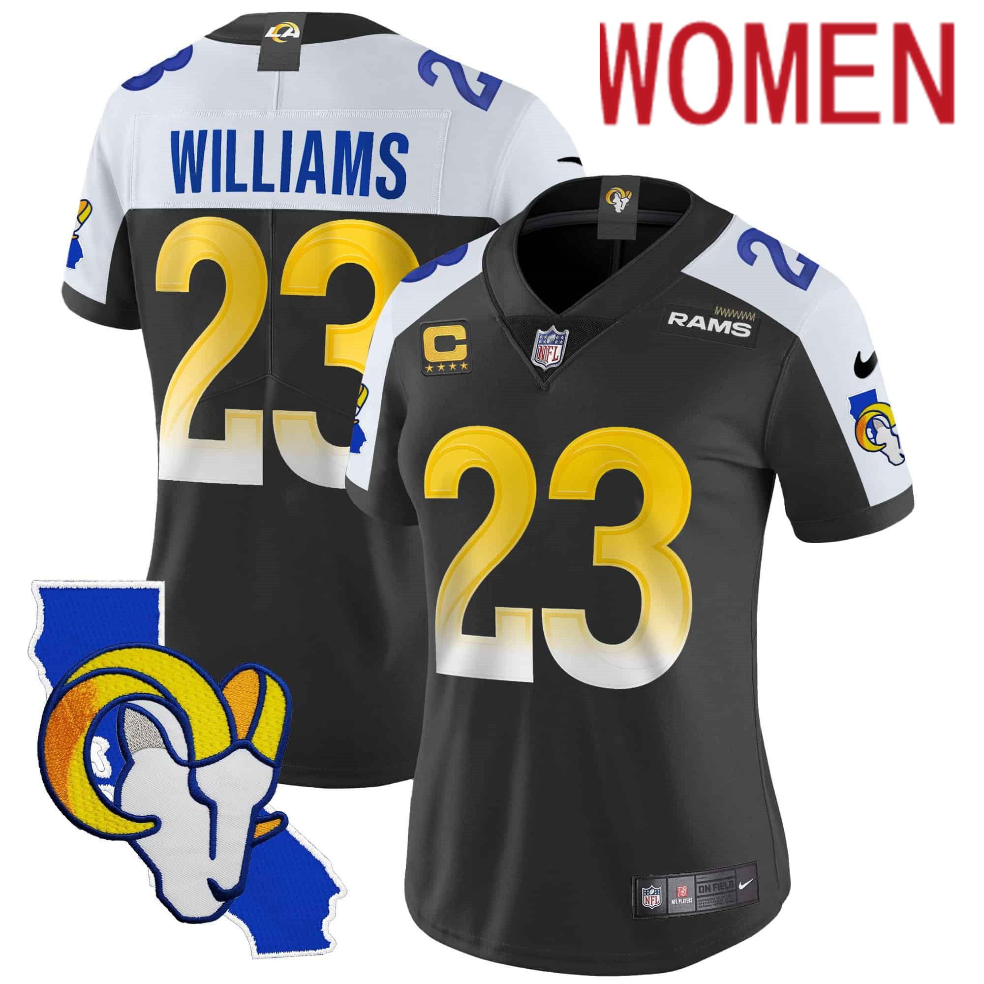 Women Los Angeles Rams #23 Williams Black 2024 Nike California Patch Vapor Limited NFL Jersey